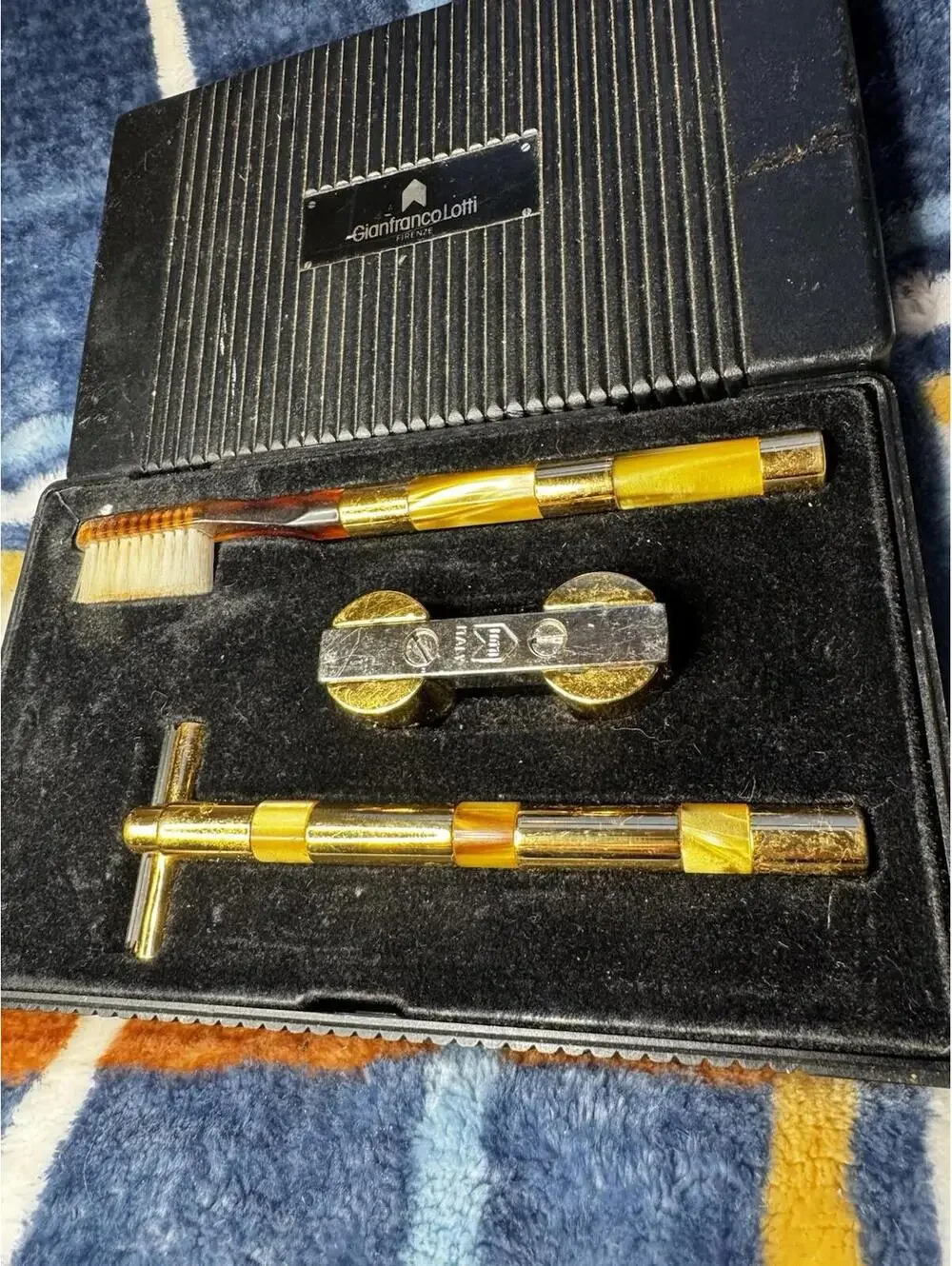 Gianfranco Lotti Firenze Gold Grooming Set Italy Shaving Brush Tools Case